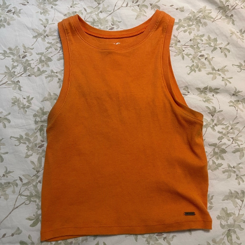 Hollister Orange Tank Top Ribbed Knit Crew Neck